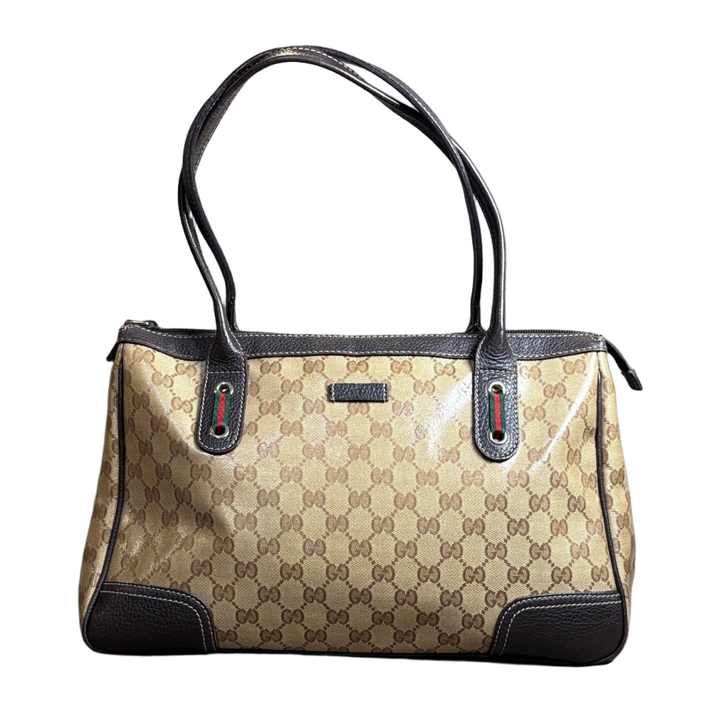 Gucci  GG  Crystal Prince Tote  Bag Coated Canvas Leather Trim Authentic - Picture 3 of 15